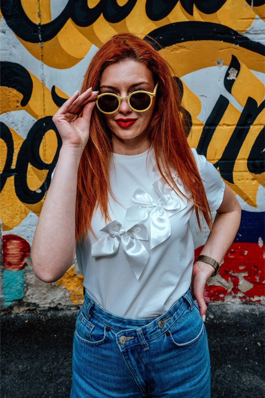 Person wearing Floaties recycled sunglasses